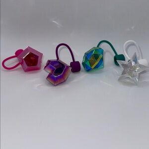 STRAW TOPPERS Geometric Bling Diamond Heart Star Pentagon